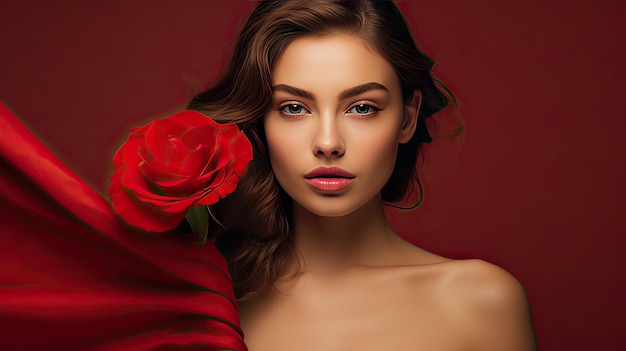 Woman With Rose in Hair for a Beautiful Romantic Look