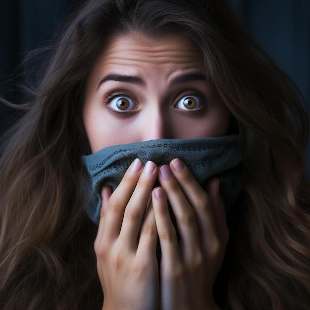 A woman with a scarf covering her mouth and her mouth