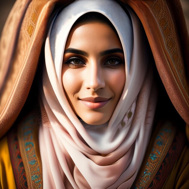 A woman with a scarf on her head and the word love on her head