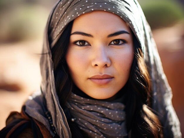 Photo a woman with a scarf on her head