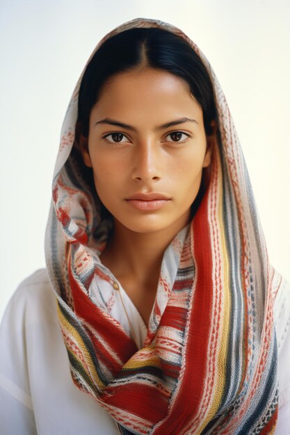 Photo a woman with a scarf on her head