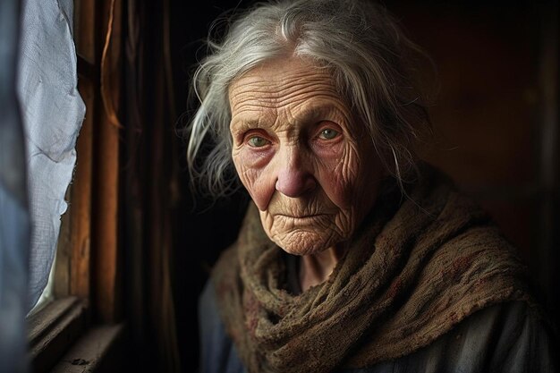 Foto una donna con una sciarpa che dice vecchio