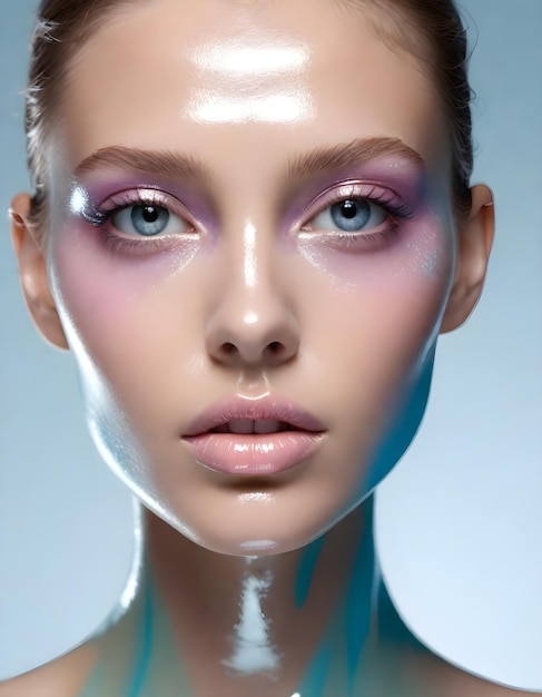 Woman with shiny make up