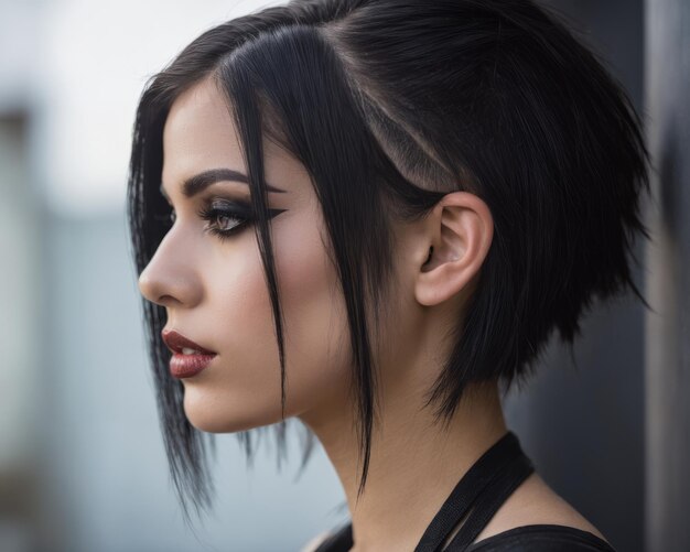 Photo a woman with short black hair and dark makeup