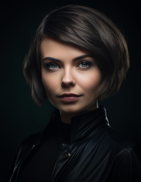 A woman with short hair and a black jacket