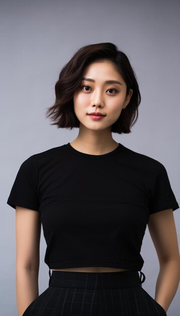 a woman with short hair and a black top