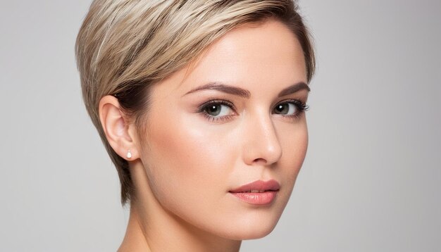 Photo a woman with short hair and a pink lip