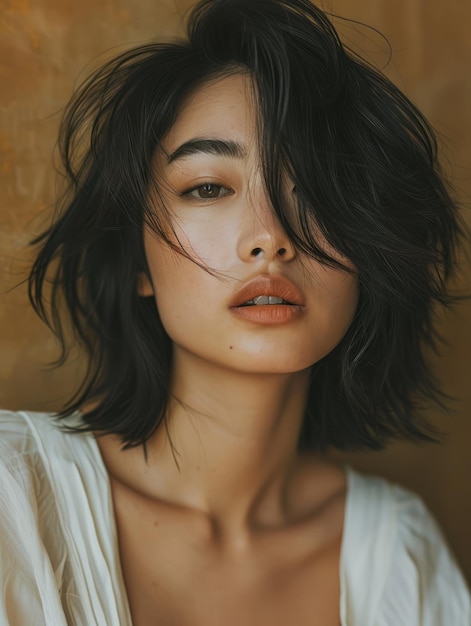 a woman with short hair