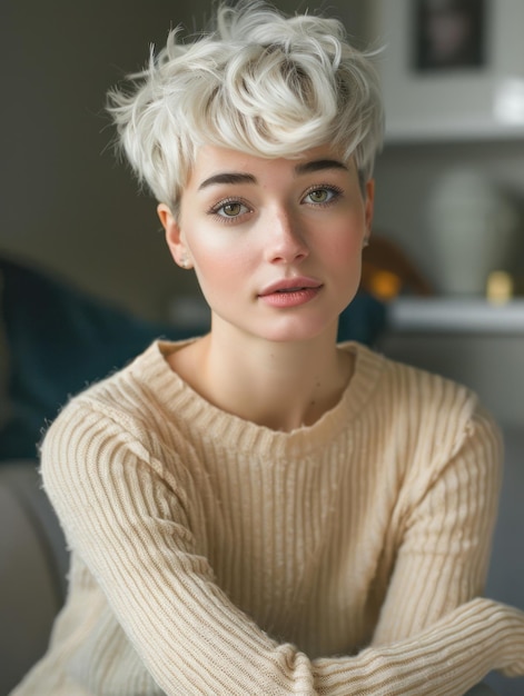 a woman with short hair