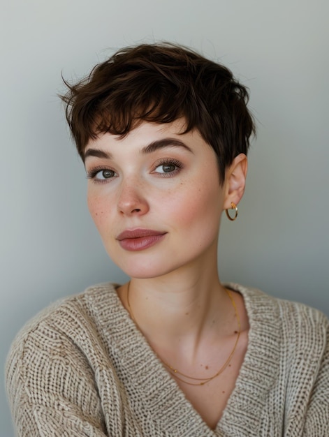 a woman with short hair