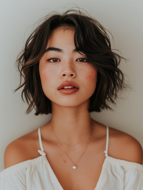 a woman with short hair