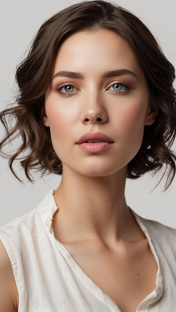 Photo a woman with a short haircut and a white shirt