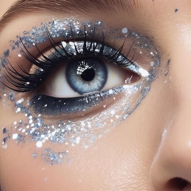 A woman with silver glitter eye makeup