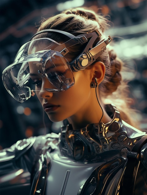 스마트 안경을 쓴 여성 미래 AR 기술