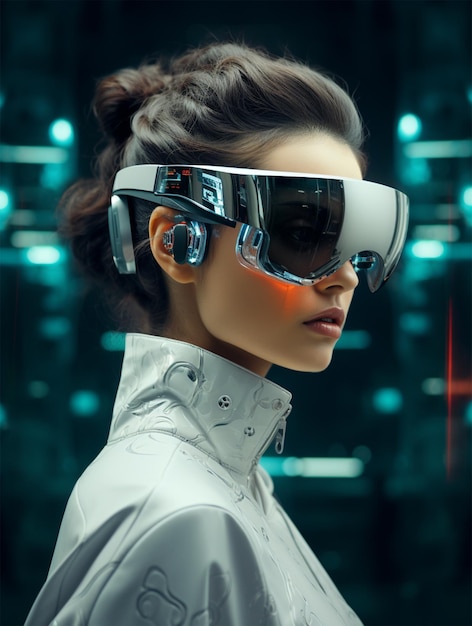 スマートメガネをかぶった女性未来のARテクノロジー