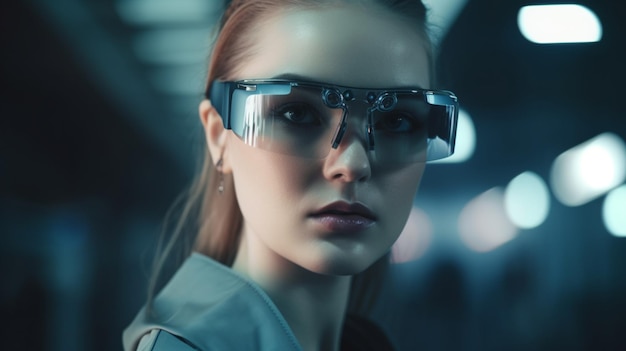 Woman with smart glasses futuristic technology