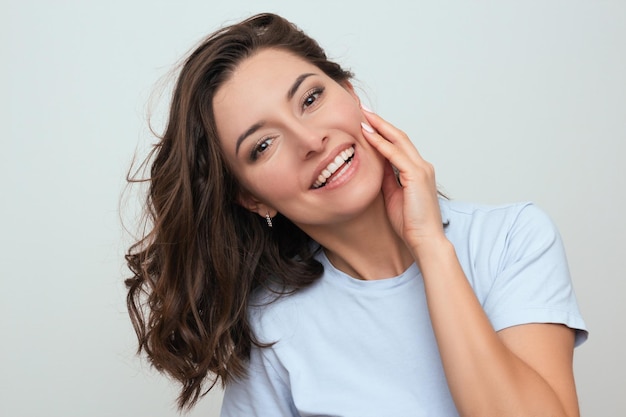 Young Female Body With Small Breasts In White Shirt Stock Photo, Picture  and Royalty Free Image. Image 174121381.