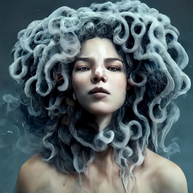 Photo woman with smoke afro hair illustration