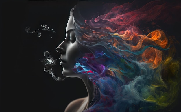 A woman with a smoke cloud on her face