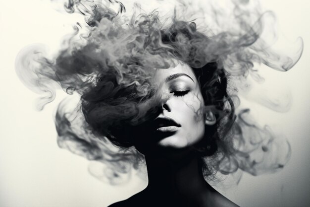 a woman with smoke coming out of her head