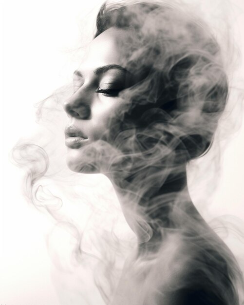 Photo a woman with a smokey face and a smoke effect