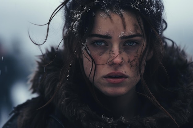 A woman with snow on her face