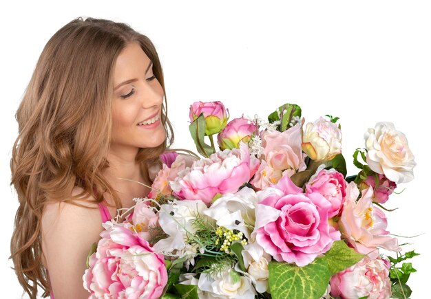 Woman with Spring Flower bouquet