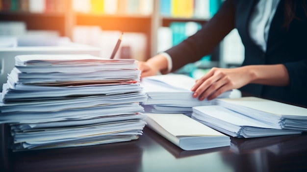 woman with stack of papers