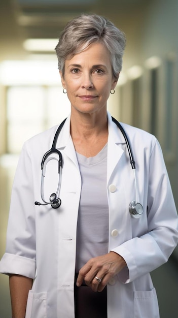 Photo a woman with a stethoscope on her neck