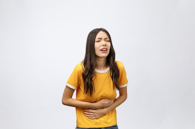 Woman with stomach ache, menstrual period cramp