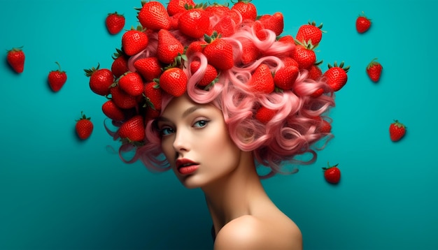 A woman with a strawberry hair hat on her head