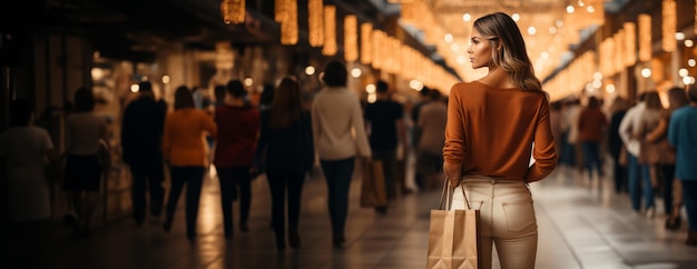 Photo woman with stylish shopping bags in shopping mall created with generative ai technology