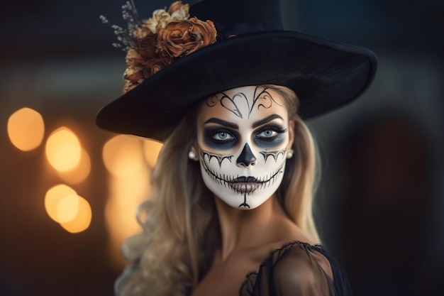 Woman with a sugar skull face makeup