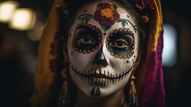 A woman with a sugar skull face