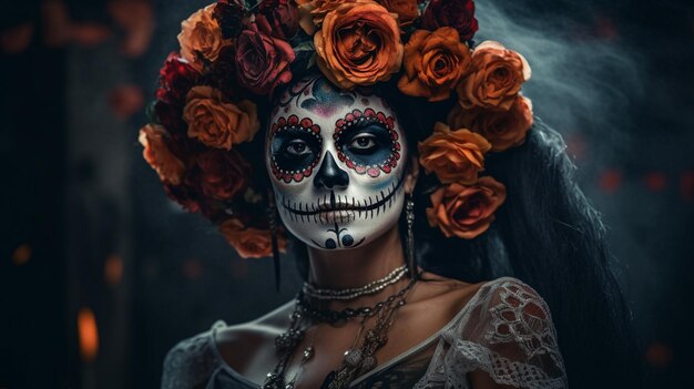 A woman with a sugar skull makeup