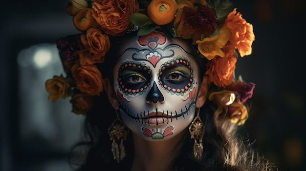 A woman with a sugar skull makeup