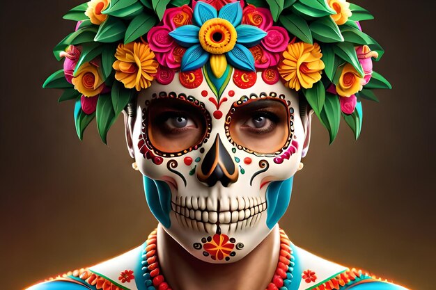 A woman with a sugar skull painted on her face