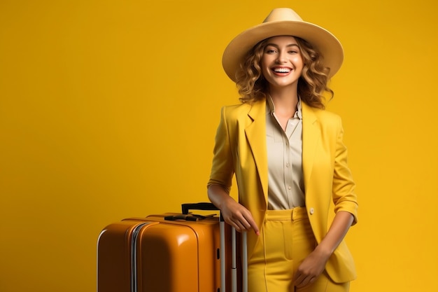Woman with suitcase embracing travel generative ai