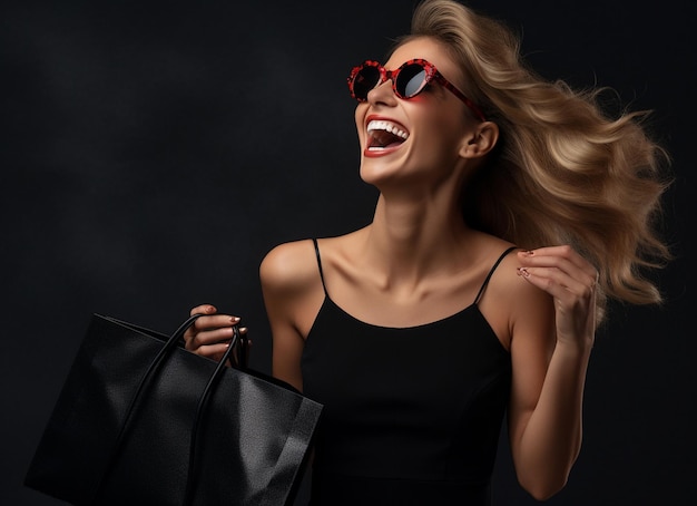 a woman with sunglasses and a black bag