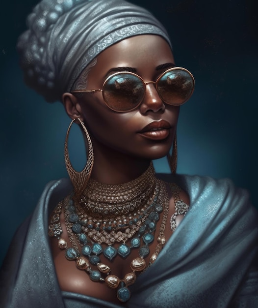 A woman with sunglasses and a blue scarf