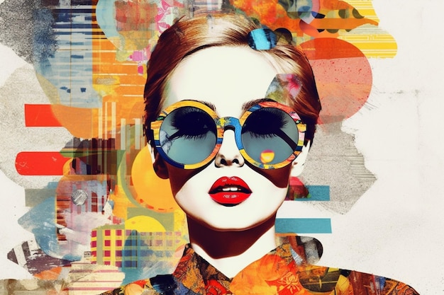 Premium AI Image | A woman with sunglasses and a colorful background.