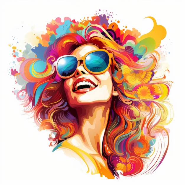 a woman with sunglasses and colorful hair