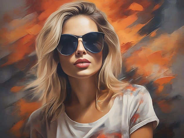 Photo a woman with sunglasses on her face is shown in a painting