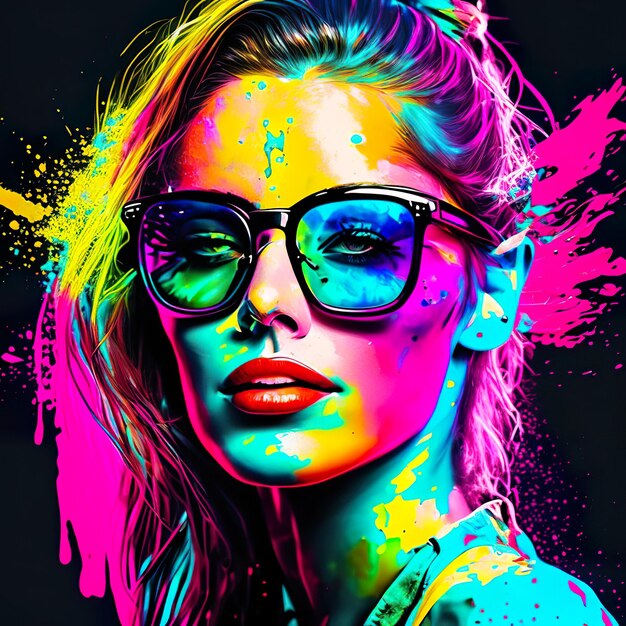 Premium AI Image | Woman with sunglasses in pop art and ink splash ...