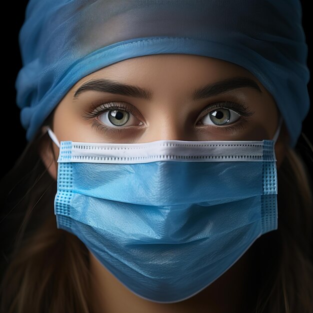 a woman with a surgical mask on her face