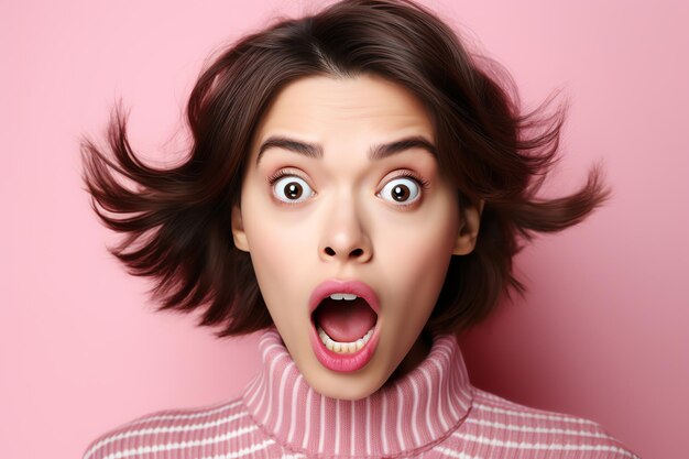 A woman with a surprised expression on her face