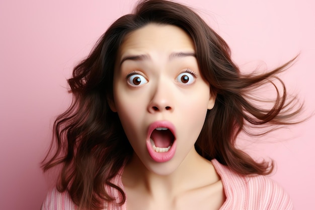 A woman with a surprised expression on her face
