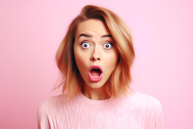 A woman with a surprised expression on her face