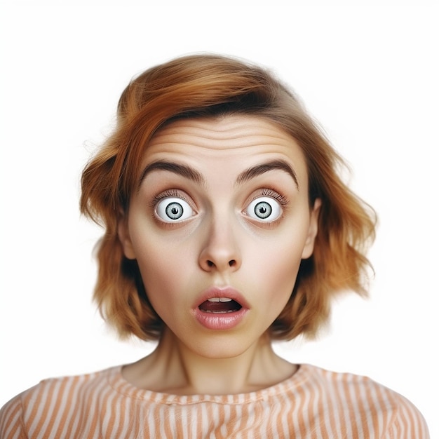 A woman with a surprised expression on her face