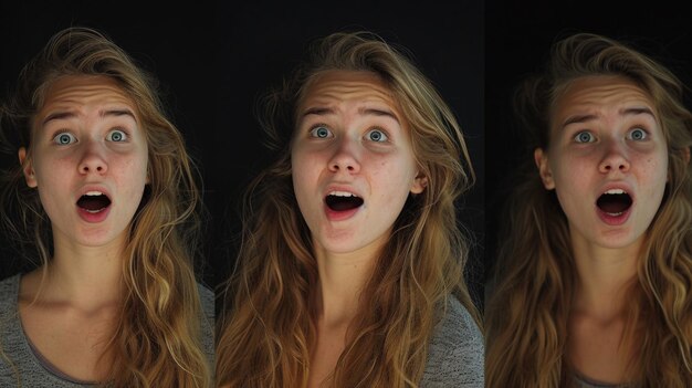 Photo a woman with a surprised expression suitable for various concepts